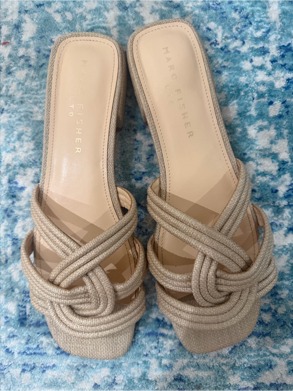 Marc Fisher Ivory Braided Square-Toe Slides Size 8